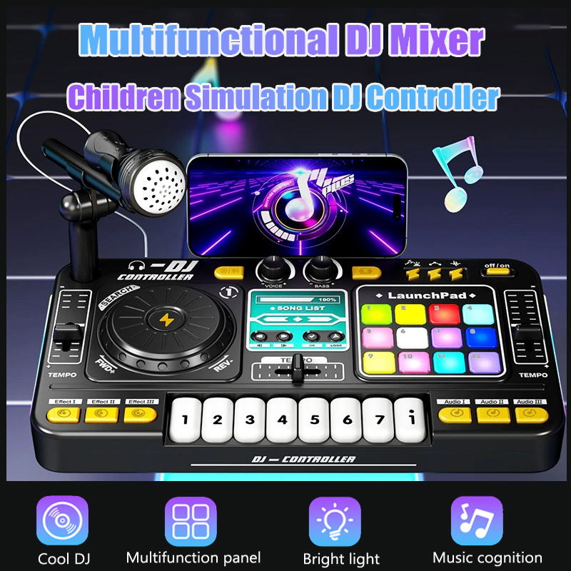 Audio Music Dj - มิกเซอร์ดีเจอเนกประสงค์ ของเล่นจำลองคอนโทรลเลอร์ดีเจสำหรับเด็ก พร้อมการ์ดเสียงสำหรับเล่นดนตรี เครื่องเล่นเพลง เกมตีตัวตุ่น ของเล่นเด็ก